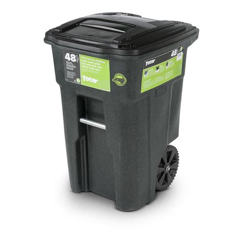 Toter 32 Gal Greenstone Trash Can With Wheels And Attached Lid 025532