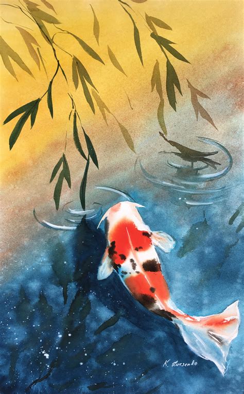 Autumn And Koi Fish Japanese Carp Re Painting By Ksenia Lutsenko
