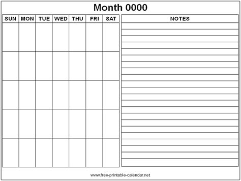 Printable Calendar Notes