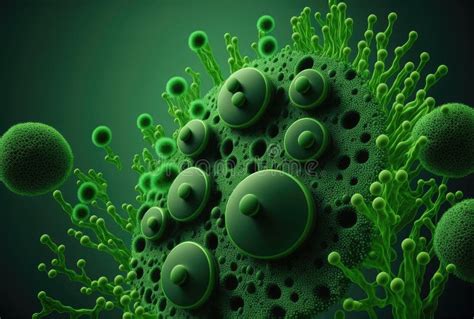 Green Colony Of Microorganisms Bacteria Plankton Under Microscope