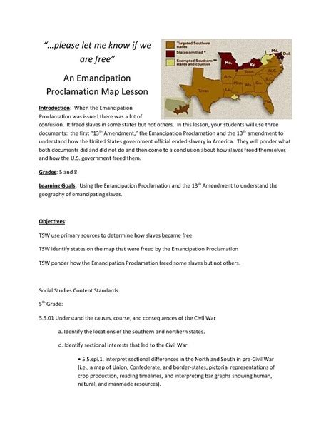 An Emancipation Proclamation Map Lesson Lesson Plan For 5th 8th Grade