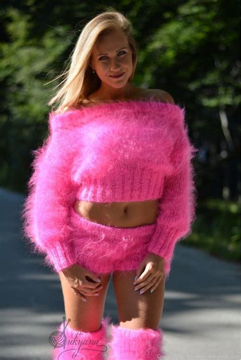 Fuzzy Mohair Set In Hot Pink S26 Beautiful Womens Sweaters Sexy Sweater Fuzzy Mohair Sweater