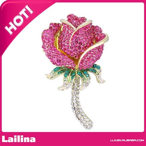 Gold Tone Austrian Crystal Enamel Romantic Rose Flower Green Leaf Brooch Pin Pinkbrooch Pins