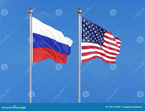 United States Of America Vs Russia Thick Colored Silky Flags Of