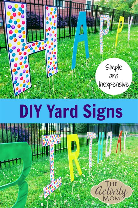 Colorful happy birthday cupcake & balloon yard sign. The Activity Mom - Inexpensive DIY Yard Signs - The ...