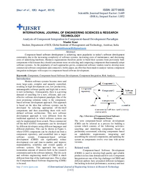 (PDF) Analysis of Component Integration in Component-based Development Paradigm | ijesrt journal ...
