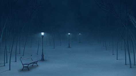 Free Download Hd Wallpaper Night Lights Snow Bench Winter Tree Blue