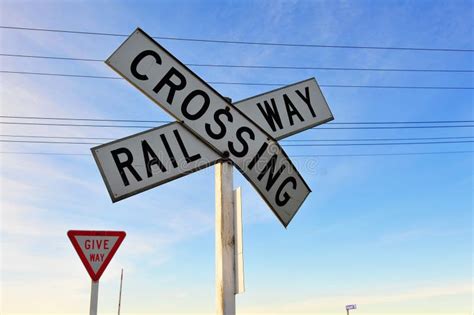 Railway Crossing And Give Way Sign Stock Image Image Of Railway Road