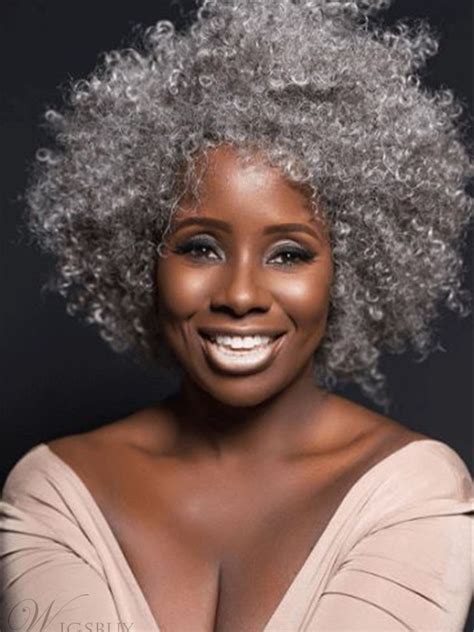 Natural Grey Culry Synethci Hair Wig For Old Black Women