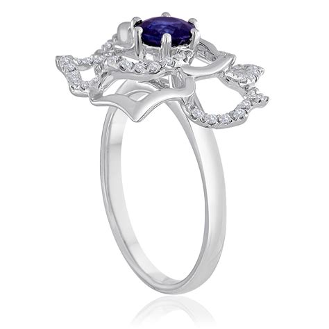 Blue Sapphire Flower Ring Diamond Stars Ny
