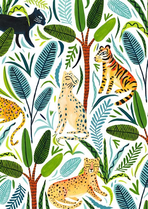 Jungle Cats Botanical Print Jungle Safari Nursery Wall Etsy