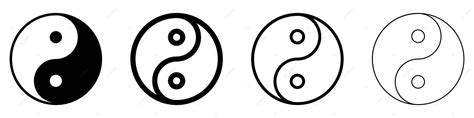 Linear Yin Yang Symbols The Religious Emblem Of Taoism In Vector