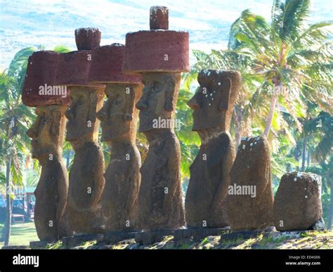 The Mysterious Stone Moai Figures Of Ahu Ature Anakena Beach Rapa Nui