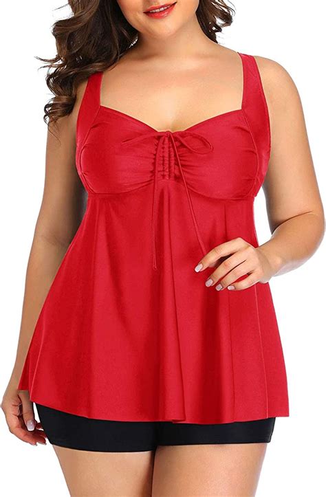 yonique plus size red tankini swimsuits for women with shorts flyaway bathing suits 2 piece