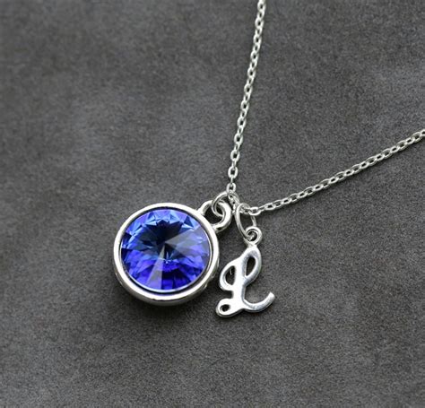 September Birthstone Necklace Personalized Initial Jewelry Etsy