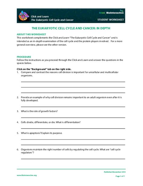The Eukaryotic Cell Cycle And Cancer In Depth Biointeractive Answer Key