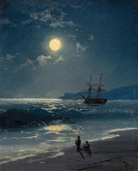 Sailing Ship On A Calm Sea By Moonlight Ivan Aivazovsky Paintings