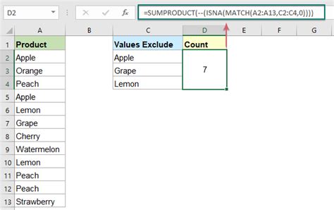 Count Number Of Cells Not Equal To Many Values In Excel