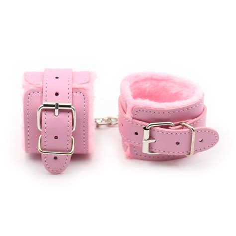 Bdsm Bondage Handcuff Adjustable Pu Leather Plush Pink Handcuffs Wrist