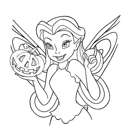 Leuk voor kids kleurplaat → Tinkerbell met een Halloweepompoen Disney