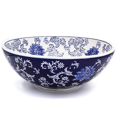 Set of 3 attractive ceramic nesting bowls with blue bow & flowers design. Blue Garden Decorative Fruit Bowl-32028 - The Home Depot