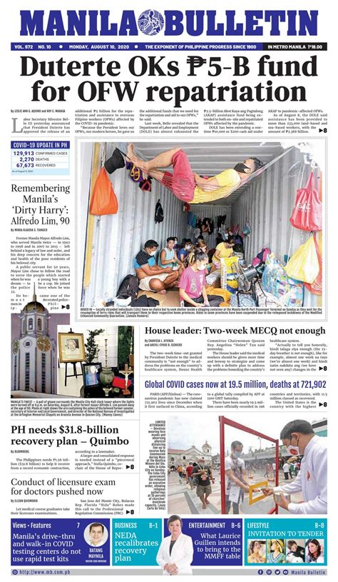 The portal for belgium's expatriate community since 1962. Manila Bulletin-August 10, 2020 Newspaper - Get your ...