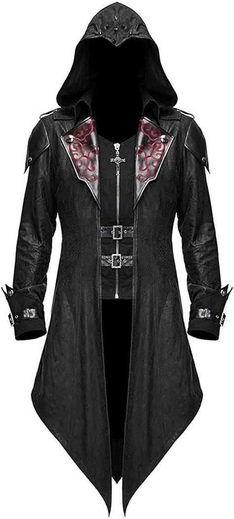 Devil Fashion Mens Gothic Hooded Jacket Coat Black Dieselpunk Assassins