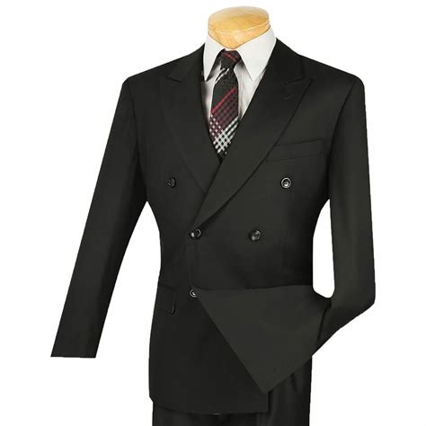 Mens Black Double Breasted 6 Button Classic Fit Suit New