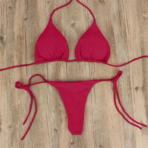 2pcs Sexy Women Summer Swimwear Bikini Set Bra Tie Side G String Thong Beach Triangle Suit