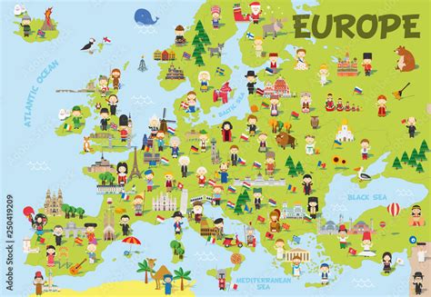 Fototapeta Dla Ch Opca Zabawna Kresk Wka Mapa Europy Z Dzie Mi R Nych