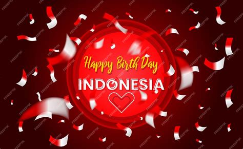 Premium Vector Happy Birthday Indonesia With Flying Ribbon Flag