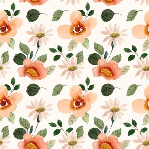 Free Vector Peach Floral Watercolor Seamless Pattern