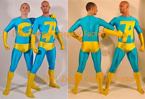 Sexy Blue And Yellow Lycra Spandex Ambiguously Gay Duo Superhero Catsuits Wl102