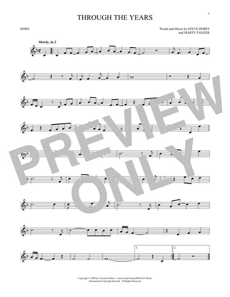 Through The Years Sheet Music Kenny Rogers French Horn Solo