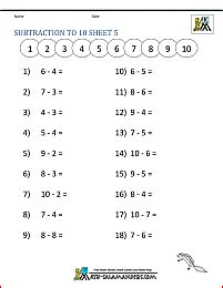 Addition and Subtraction Worksheets for Kindergarten