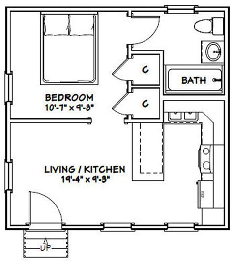 20x20 Tiny House 1 Bedroom 1 Bath 400 Sq Ft Pdf Floor Plan