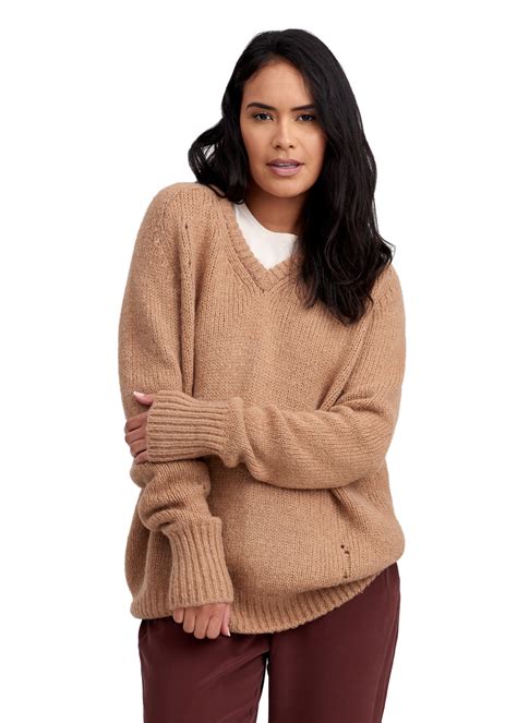 Kerisma V Neck Sweater In Camel Twotwinstyle Camel Sweater For Women