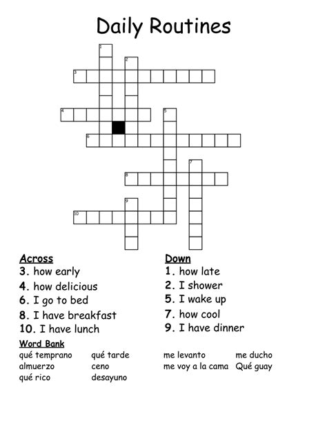 Daily Routines Esl Printable Crossword Puzzle Workshe