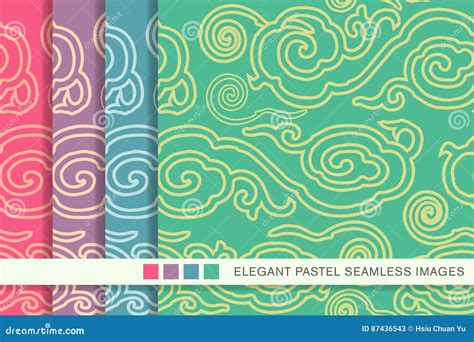 Seamless Pastel Background Set Oriental Chinese Cloud Pattern Stock