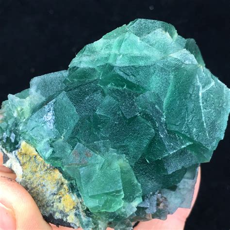 320g Transparent Deep Green Cube Fluorite Crystal Cluster Mineral