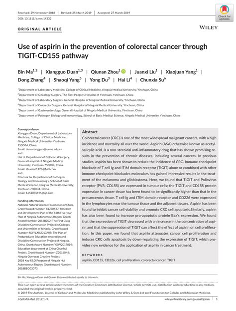 PDF Use Of Aspirin In The Prevention Of Colorectal Cancer Through