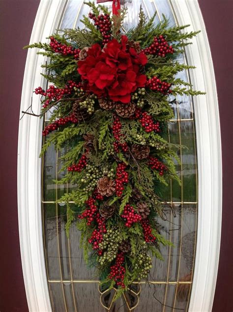 christmas wreath winter wreath holiday vertical teardrop swag