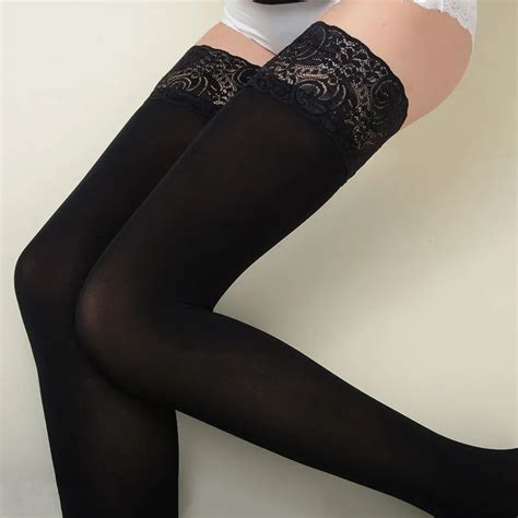 sexy lace top nylon stockings 80d high elastic velvet thigh high stockings silicone non slip