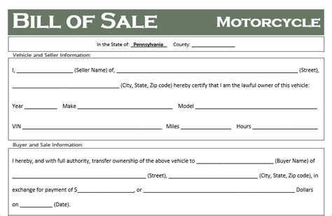 Oct 05, 2018 · a bill of sale acts as a contract between the buyer and seller of a golf cart. Free Pennsylvania Motorcycle Bill of Sale Template - Off ...