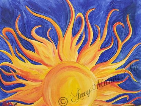 An Acrylic Painting Of A Sun On A Blue Background