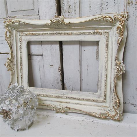 Large Ivory Ornate Frame Hand Painted Wood Distressed Shabby