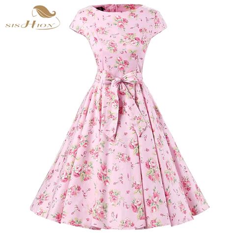 sishion elegant floral dress a line audrey hepburn robe retro swing casual 50s retro rockabilly