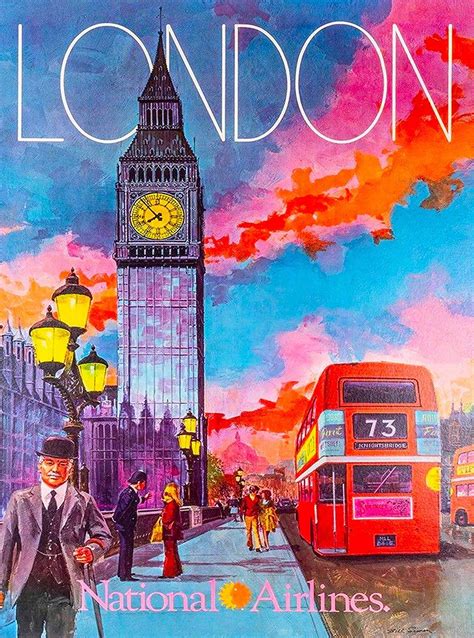 London England Great Britain National Airlines Vintage Travel Poster