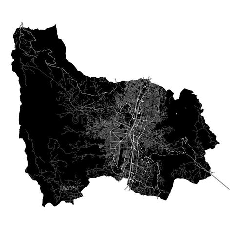 Medellin Colombia Black And White High Resolution Vector Map Stock