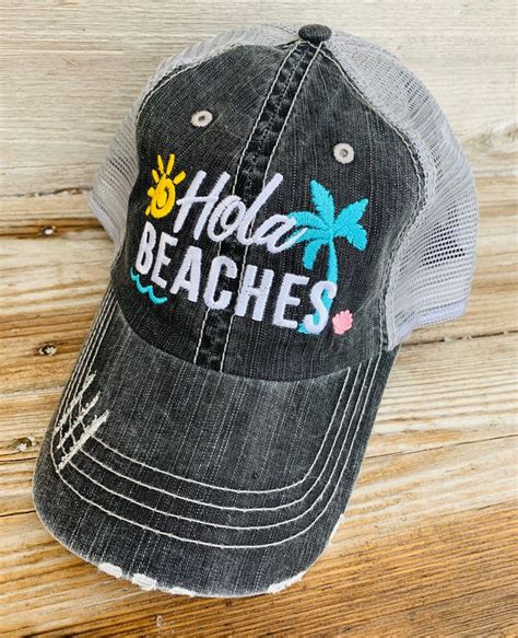 Personalized Beach Hats Hola Beaches Embroidered Womens Etsy Girls